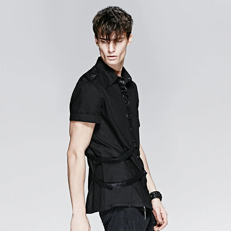 Y-575 100% Cotton Short Sleeve Punk Shirts For Men - Image 3