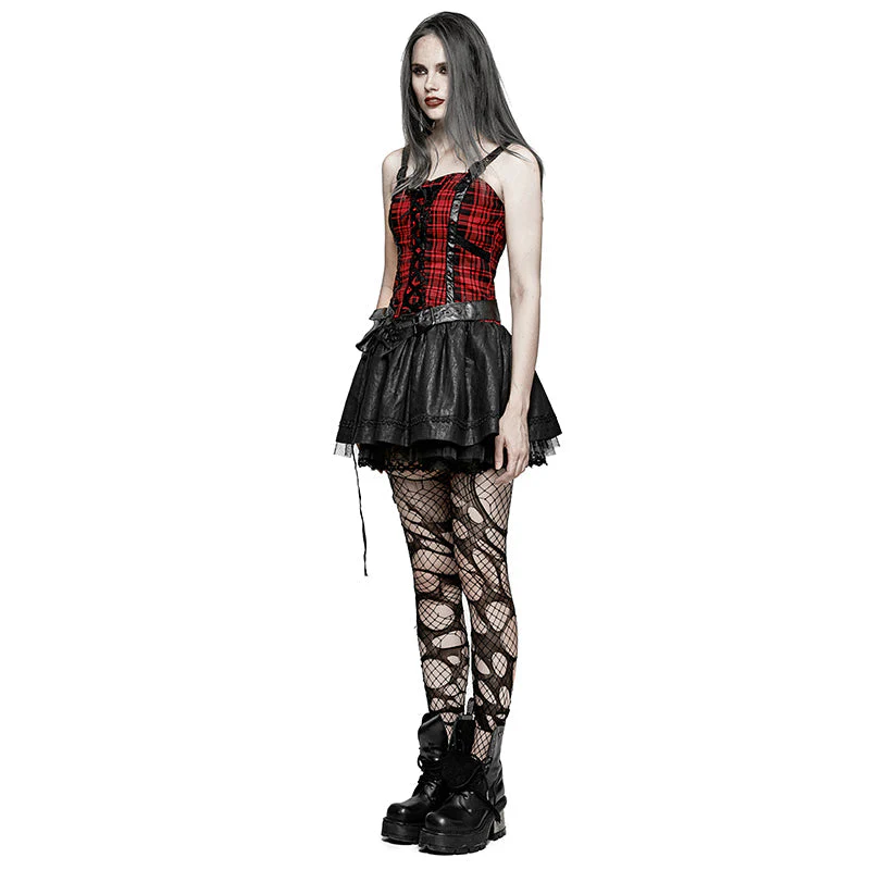 Q-310 A Type Splicing Braces Fluffy Cute Plaid Punk Dress - Image 6
