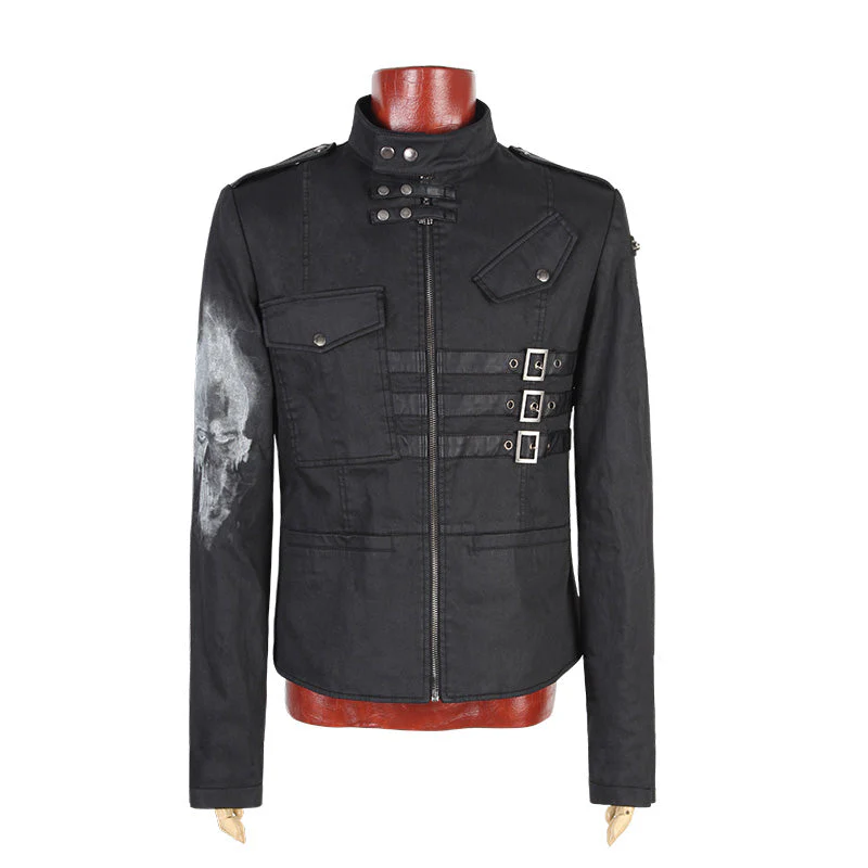 Y-610 Across An Arm Printed Skull Punk Jacket For Men - Image 4