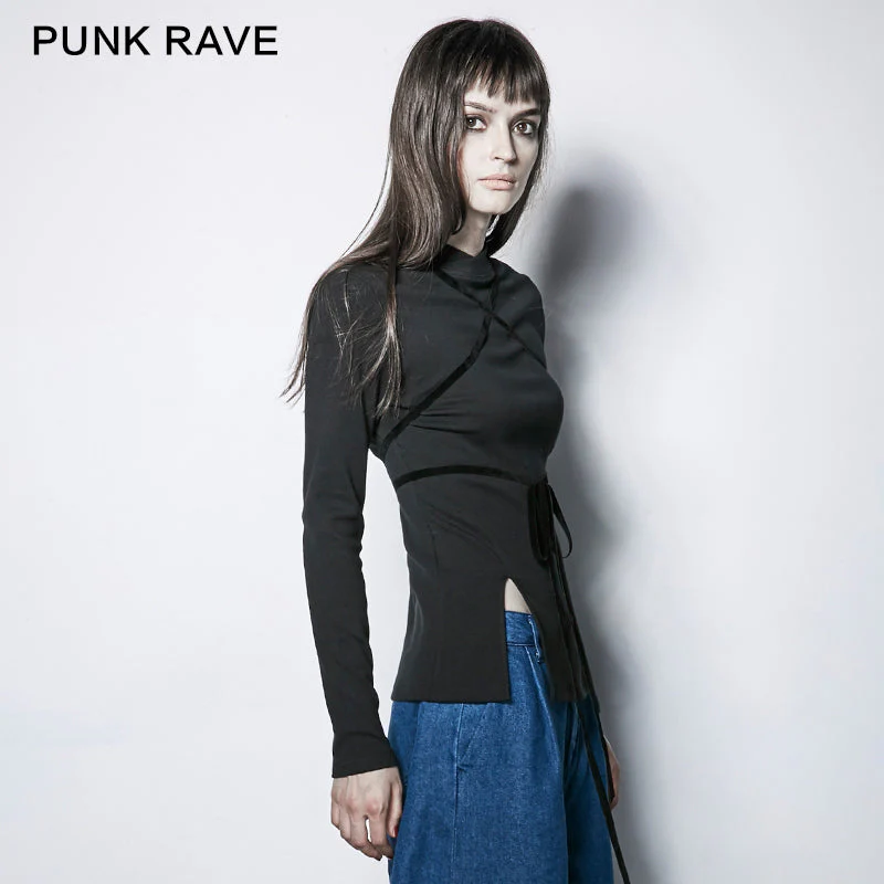 PT-118 Adjustable Drawstring Hollow Out Tight Women Bottoming Gothic Shirt - Image 2
