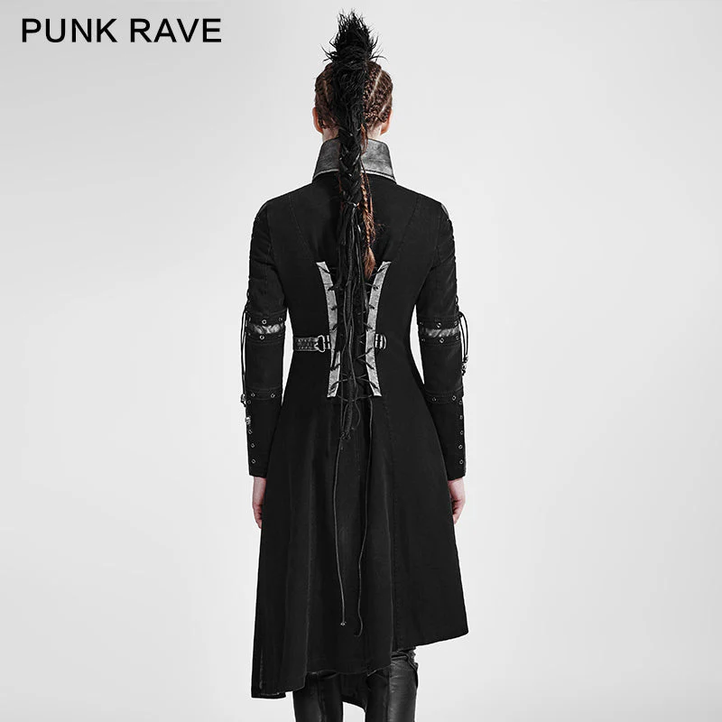 Y-689 Asymmetric Hem Vintage And Modern Punk Jacket With High Collar - Image 3