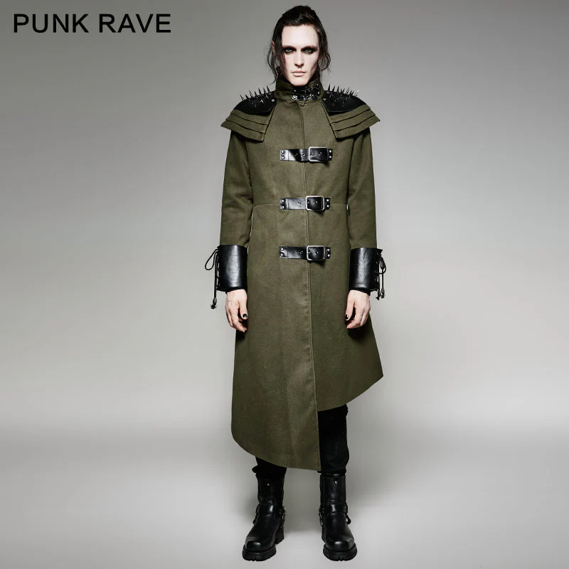 Y-679 Asymmetric Woolen Military Punk Trench Coat - Image 5