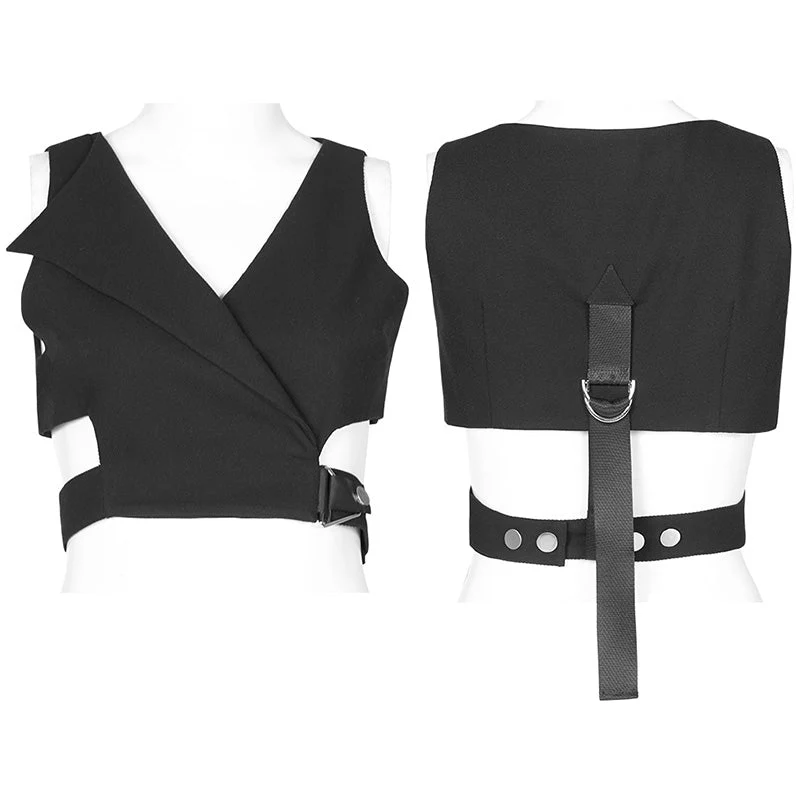 OPY-580MJF Asymmetry turn-down collar short waistcoat - Image 8