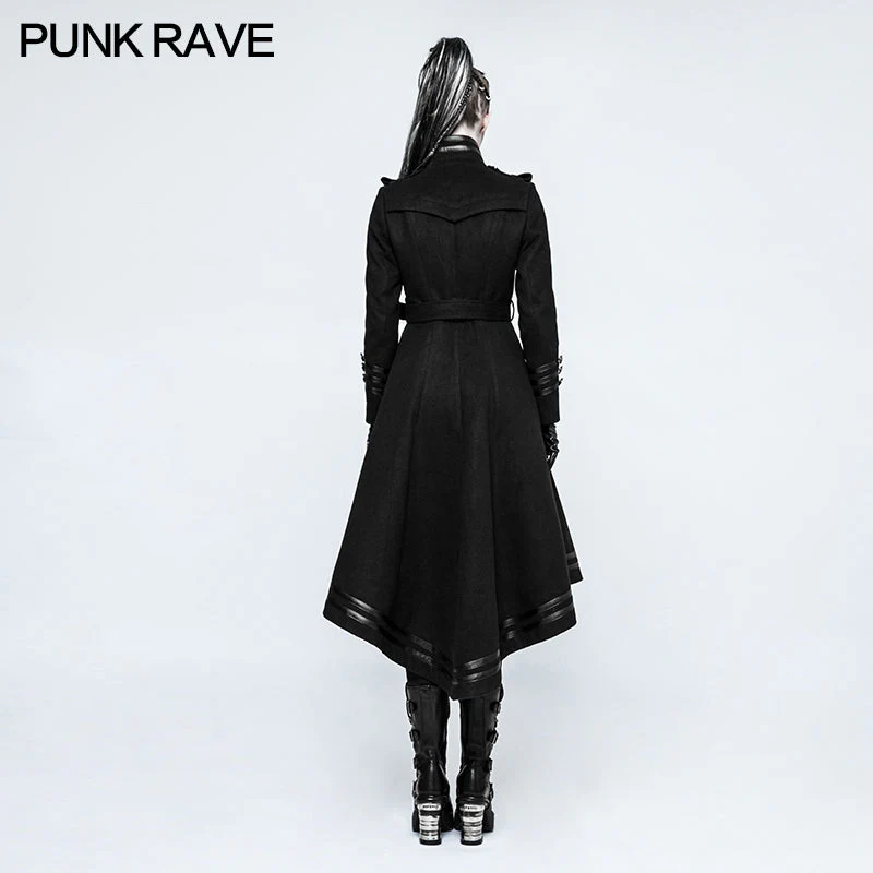 Y-766 Asymmetry Worsted Long Punk Coat Women black Military Uniform - Image 3