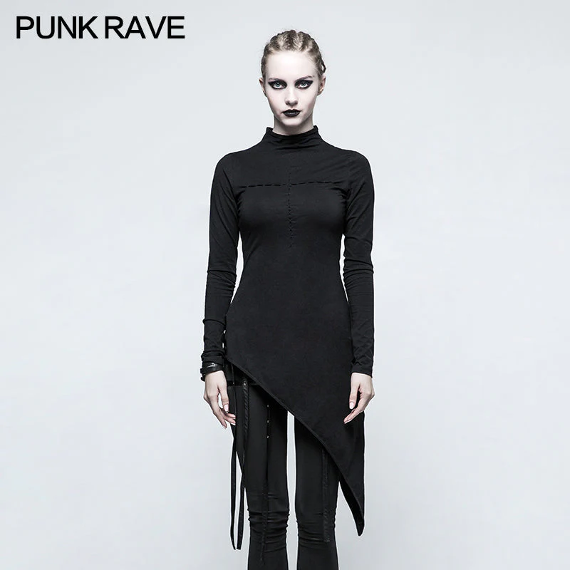 T-479 Back Peach Heart Asymmetry Cross Design Gothic T-shirts For Women
