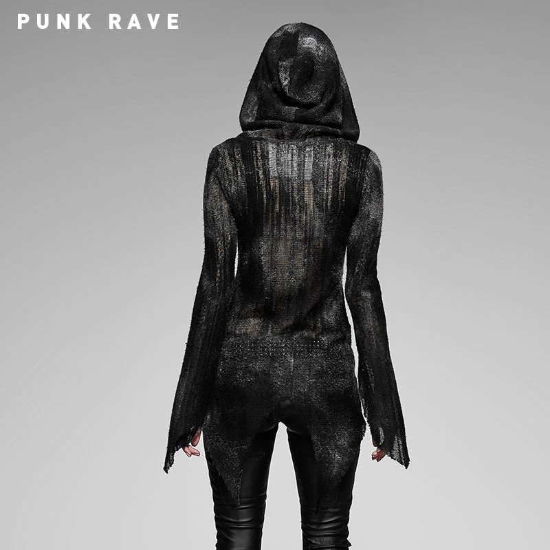 M-009 black And Smoky Grey Translucent Long Sleeve Gothic Coat - Image 2