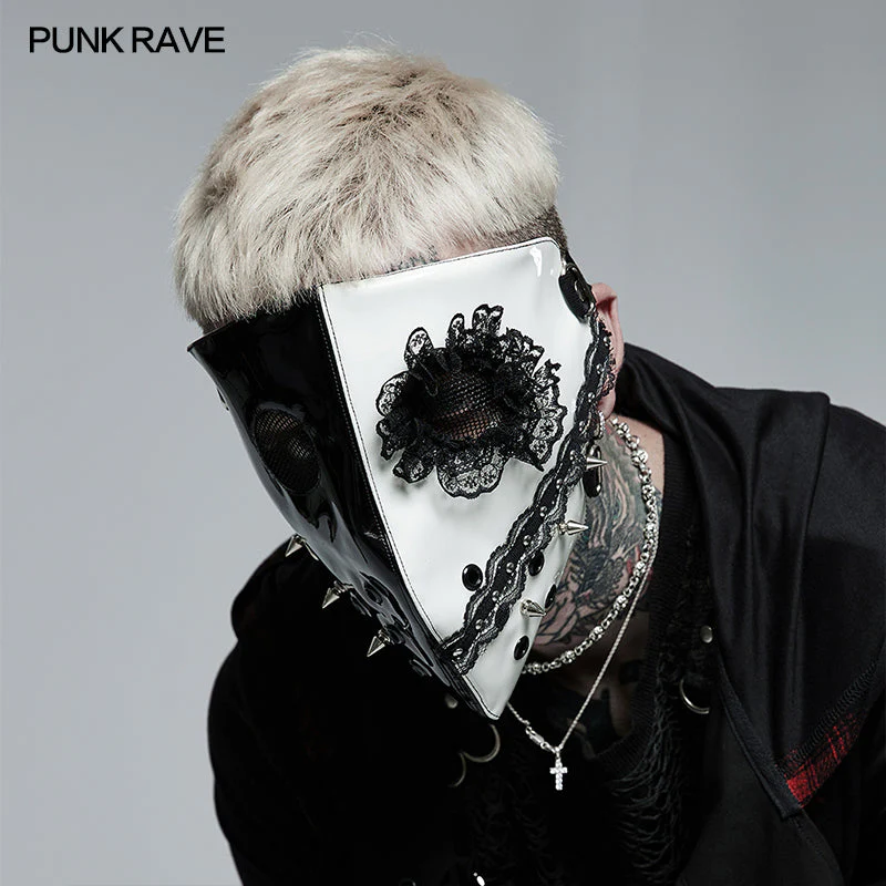 WLS-059KZ black And White Leather Mask - Image 2