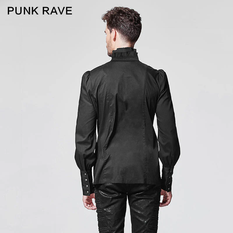 Y-597 black Bubble Long Sleeve Gothic Shirt With Lace High Collar - Image 3