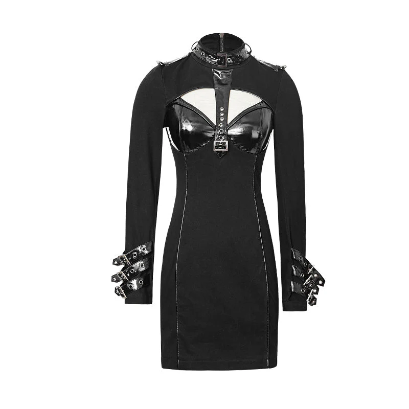 Q-278 black Club Military Sexy Skinny Wrap Gothic Dresses - Image 4