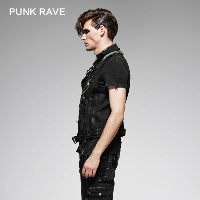 Y-404 black Cowboy Fleece Hand-painted Punk Vest - Image 3