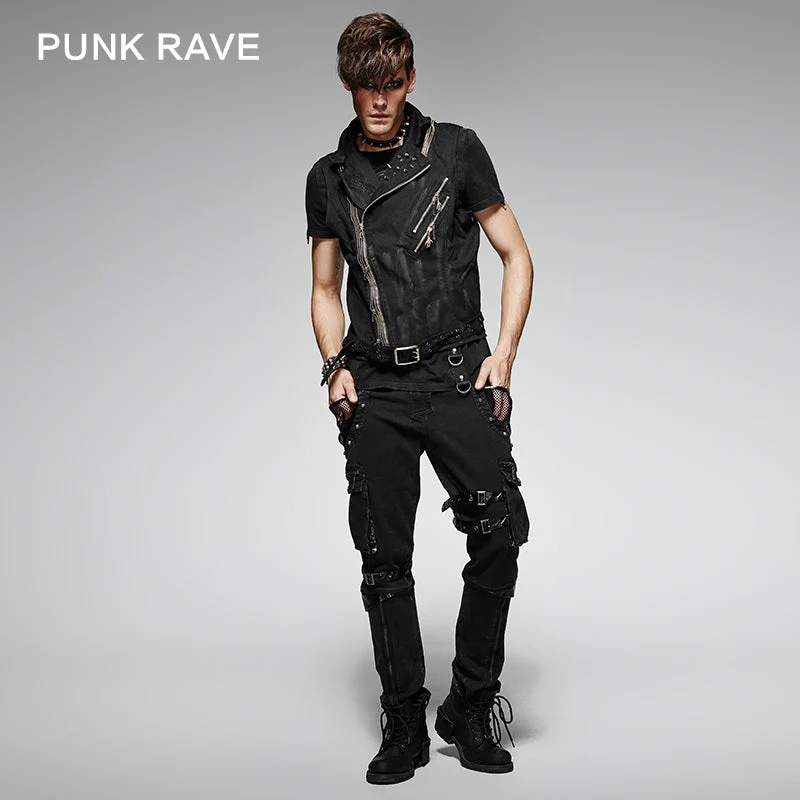 Y-404 black Cowboy Fleece Hand-painted Punk Vest - Image 4