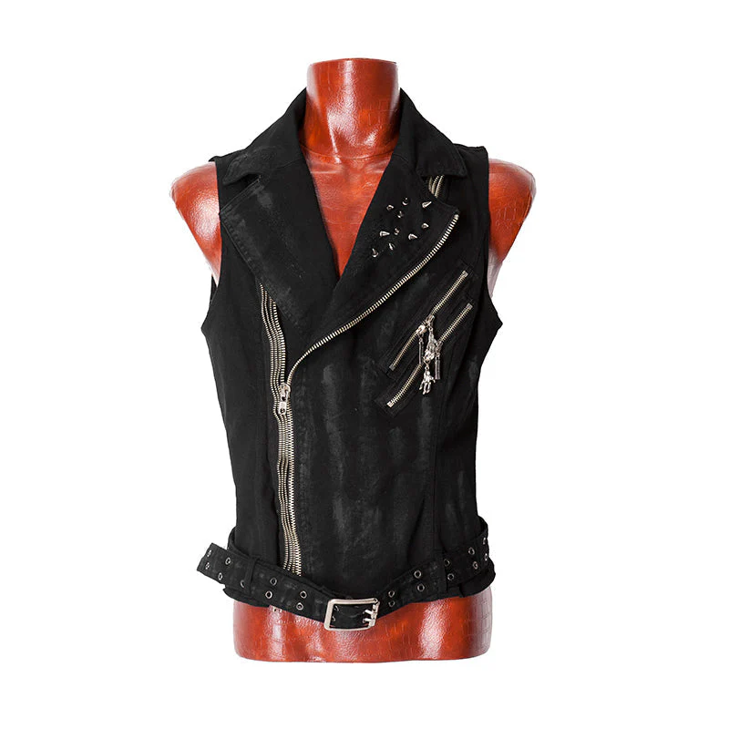 Y-404 black Cowboy Fleece Hand-painted Punk Vest - Image 5