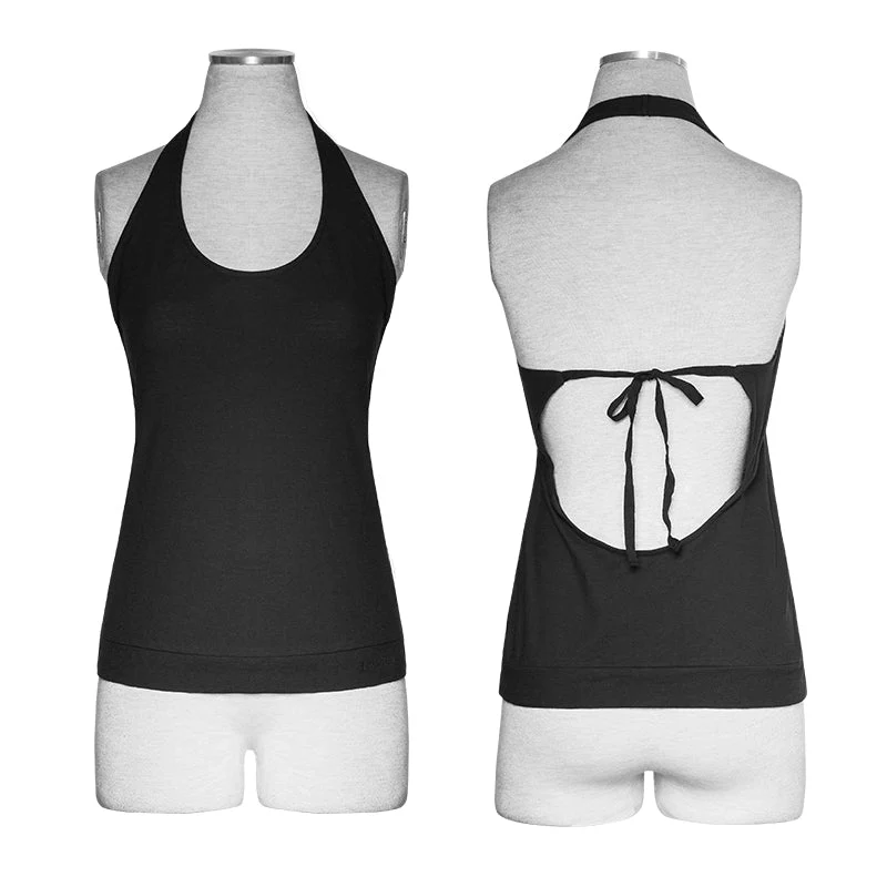 PT-110 black Custom Camisole Punk Vest With Bare Back - Image 4