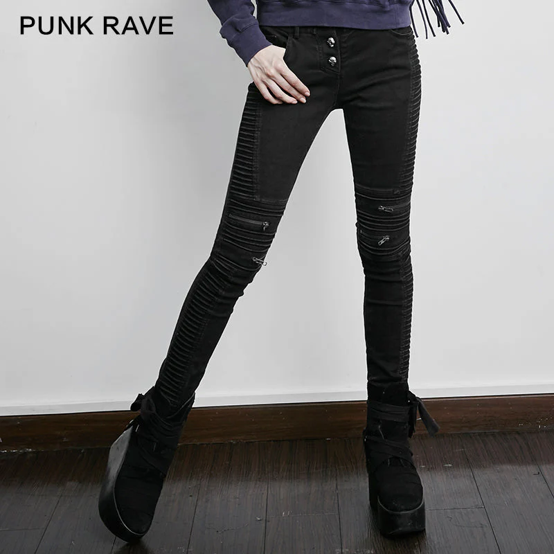 PK-069 black Denim Vintage Skinny Female Punk Jeans