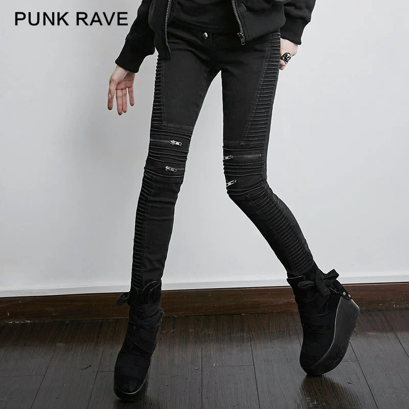 PK-069 black Denim Vintage Skinny Female Punk Jeans - Image 2