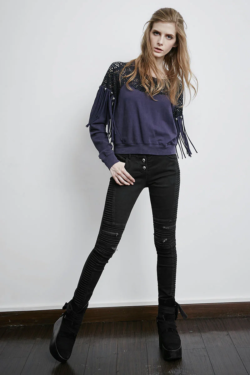 PK-069 black Denim Vintage Skinny Female Punk Jeans - Image 6