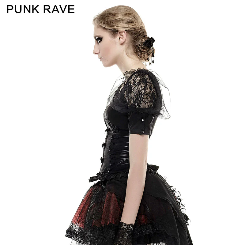 LT-006 black Elastic Pastoral Style Gothic Shirts Lace Lolita Blouse - Image 2