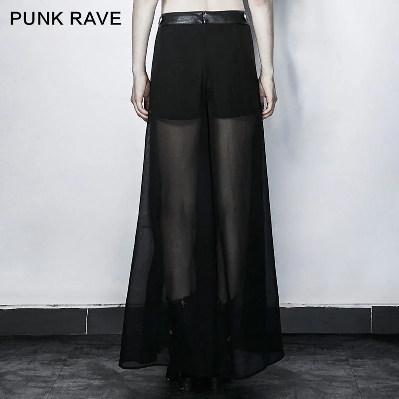 PK-098 black Elegant Chiffon Long Wide Leg Punk Pants Culottes - Image 3