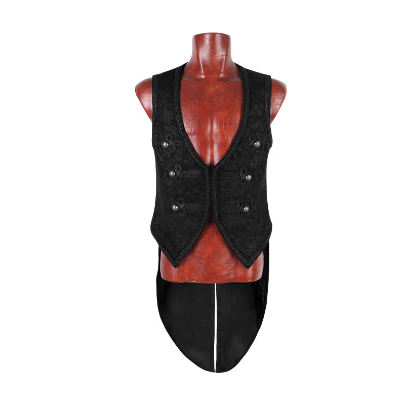Y-600 black Embossed Pattern Gothic Vest With Swallow Tail - Image 4