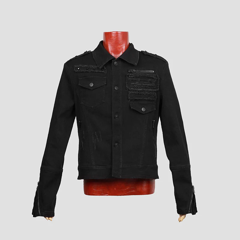 Y-488 black Gentleman Jean Punk Coat With Zip On Sleeves - Image 3