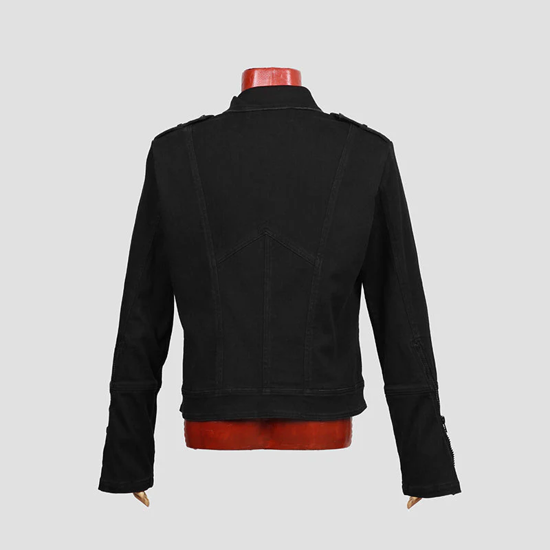 Y-488 black Gentleman Jean Punk Coat With Zip On Sleeves - Image 4