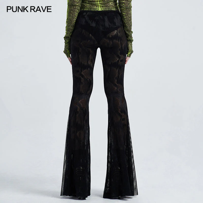 WK-445XCF black Gothic dark fringe flared trousers - Image 3