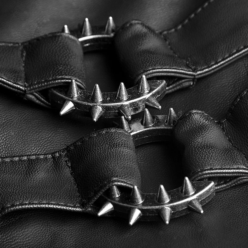 K-297 black Grid Stitching Leather Punk Pants With Leg Zipper Design - Image 5