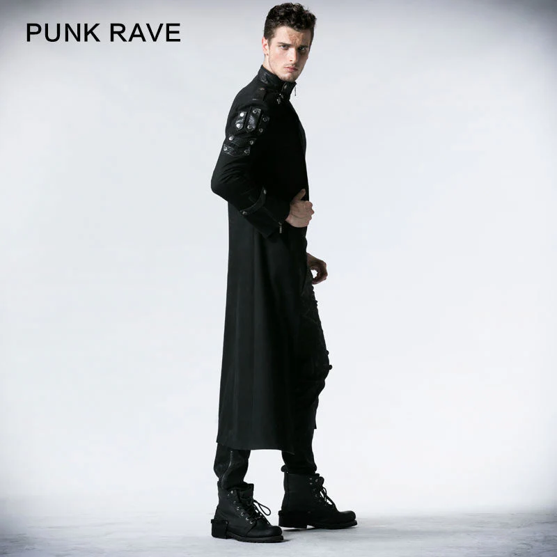 Y-318 black Handsome Down Long Gothic Trench Coats With High Collar - Image 3