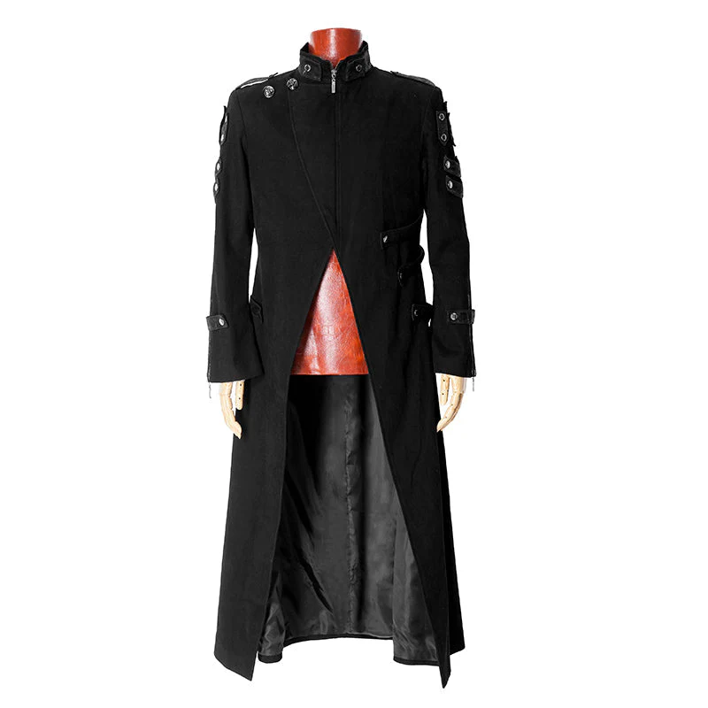 Y-318 black Handsome Down Long Gothic Trench Coats With High Collar - Image 5