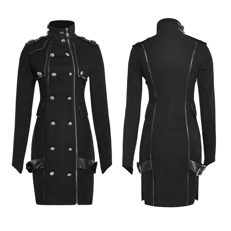 Q-300 black High Collar Long Sleeves Skinny Military Punk Dress - Image 4