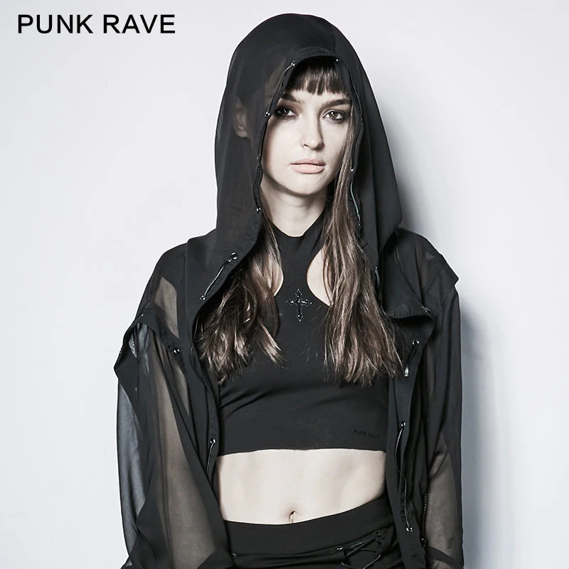 PT-115 black Irregular Demon Bone Print Punk Vest With Cross - Image 3