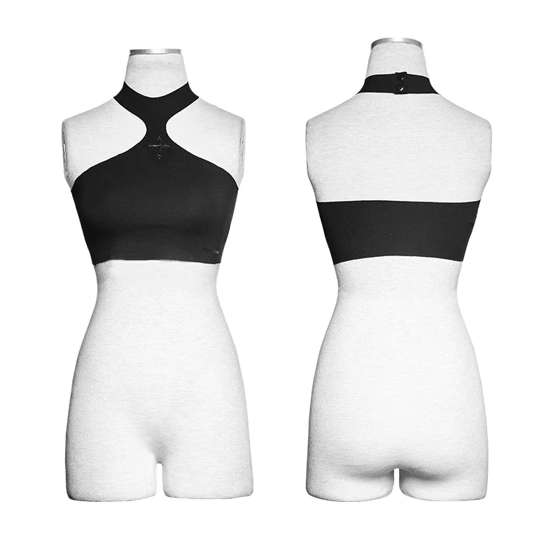 PT-115 black Irregular Demon Bone Print Punk Vest With Cross - Image 4