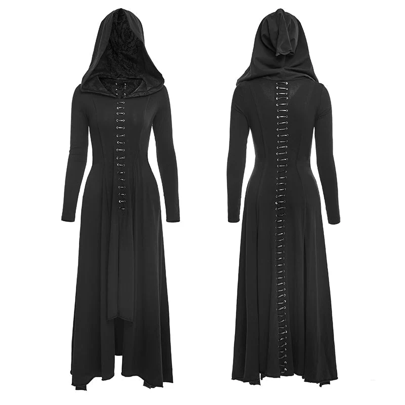 Q-290 black Knitted Slim Long Sleeve Hooded Evening Gothic Dresses - Image 4