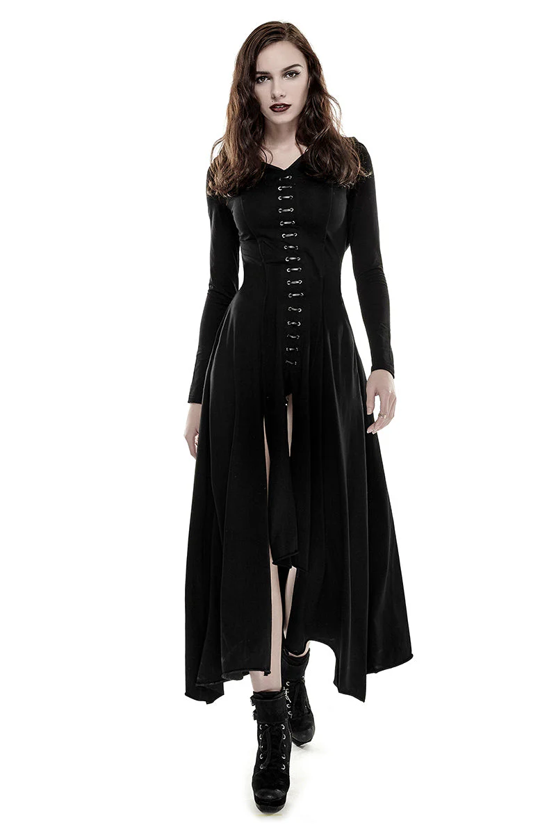 Q-290 black Knitted Slim Long Sleeve Hooded Evening Gothic Dresses - Image 6