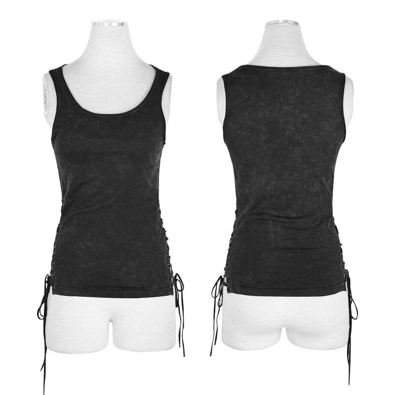 PT-099 black Lace Side Elastic Casual Tank Tight-fitting Drawstring Punk Vest - Image 4