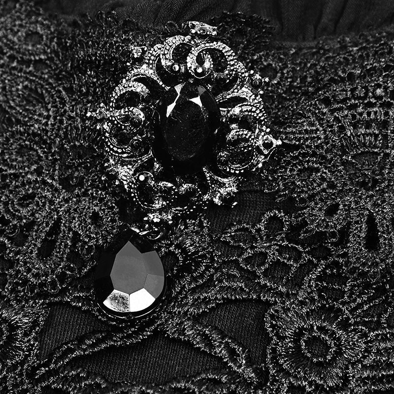 WLT-012 black Lace Stand Collar Lolita T-Shirts For Women - Image 5