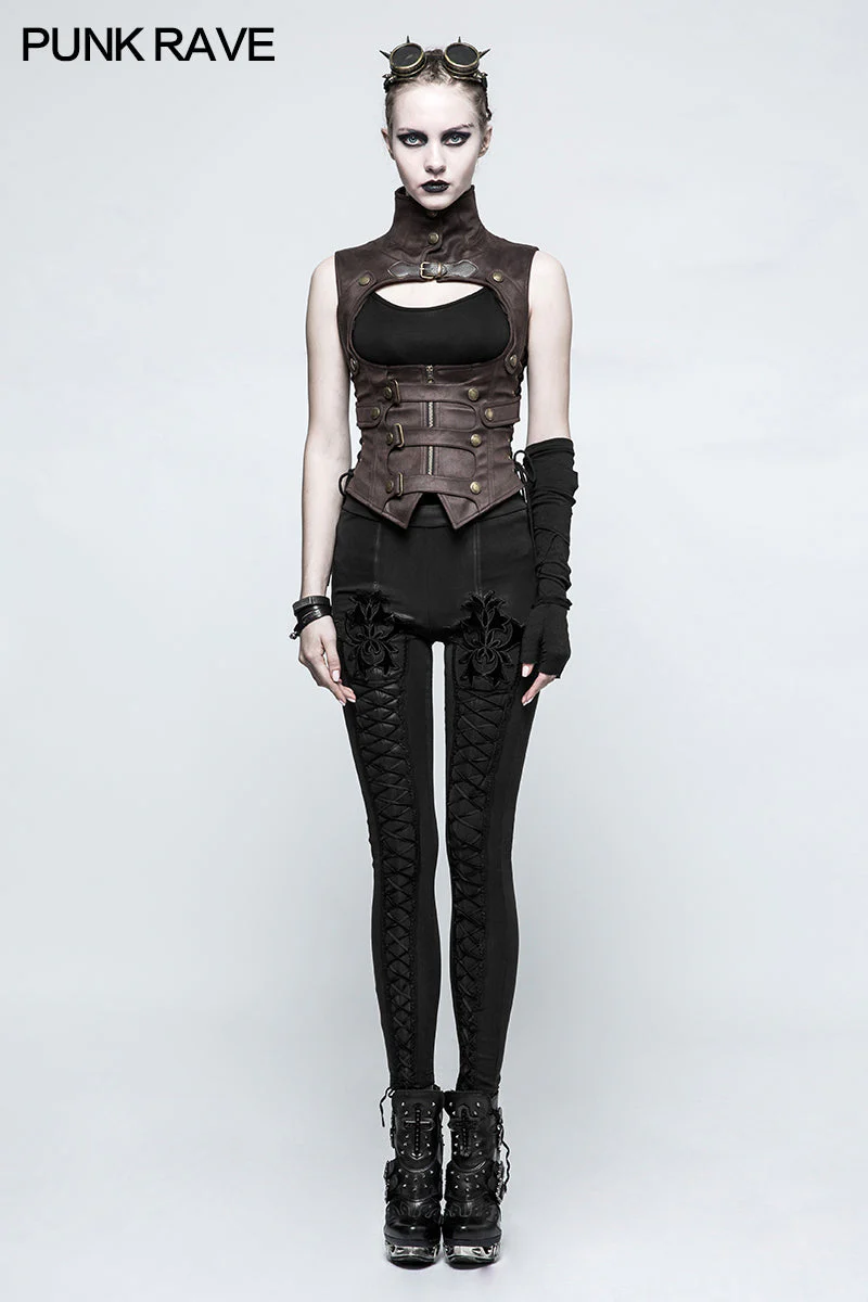 Y-775 black Leather Punk Vest Waistcoat Women Slim Joker Style - Image 11