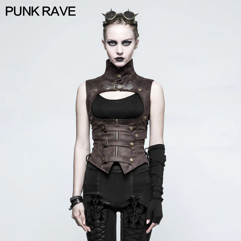 Y-775 black Leather Punk Vest Waistcoat Women Slim Joker Style - Image 6