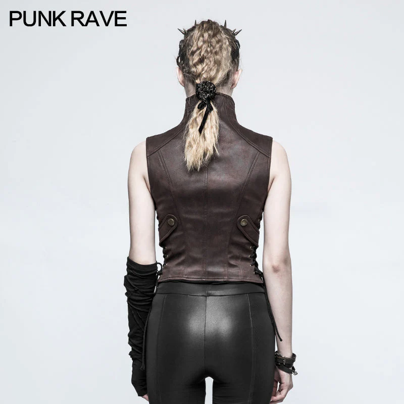 Y-775 black Leather Punk Vest Waistcoat Women Slim Joker Style - Image 8