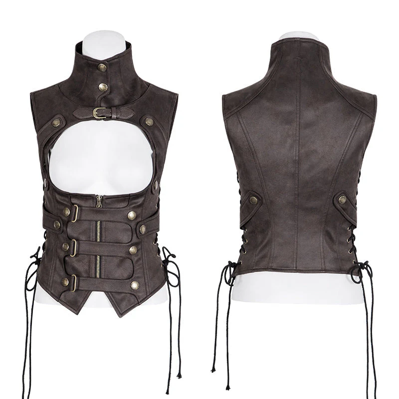 Y-775 black Leather Punk Vest Waistcoat Women Slim Joker Style - Image 9