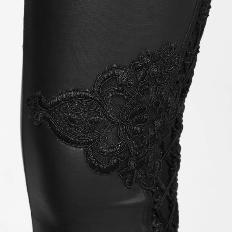 PK-026 black Leather Tight Gothic Pants With Lace - Image 5