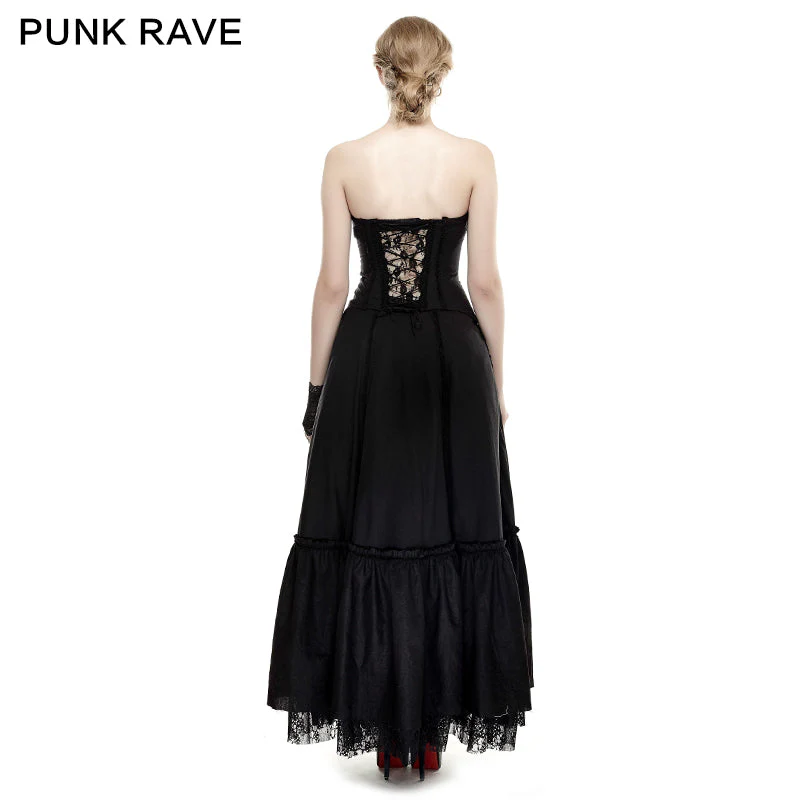 Q-292 black Linen Lace Backless Sexy Strapless Evening Gothic Dress - Image 3
