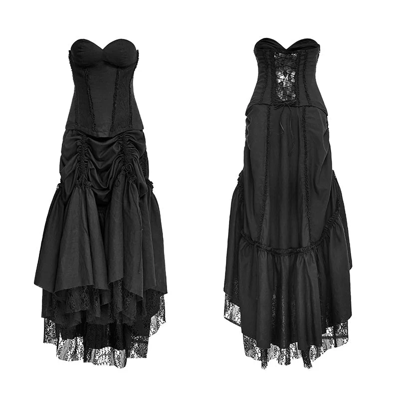 Q-292 black Linen Lace Backless Sexy Strapless Evening Gothic Dress - Image 4