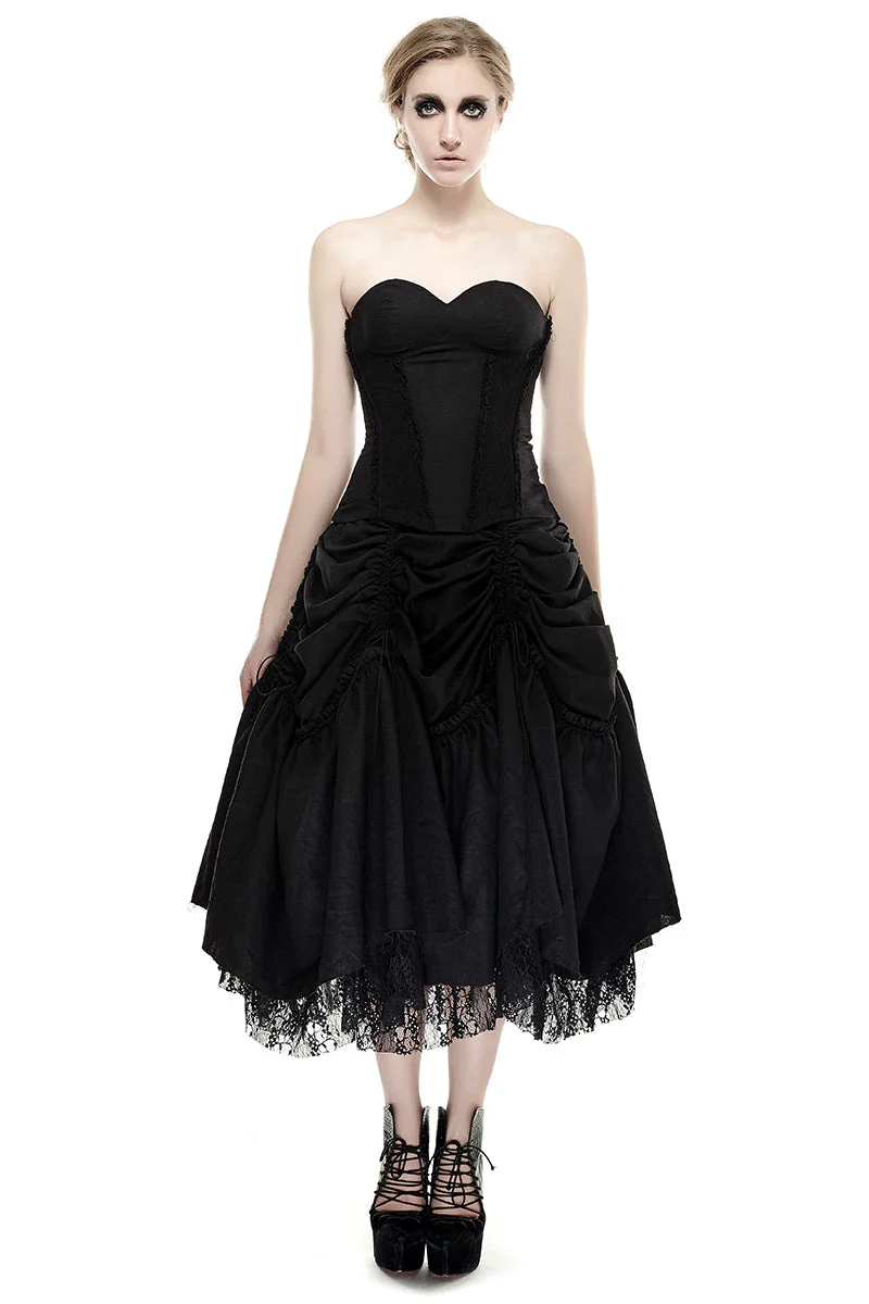 Q-292 black Linen Lace Backless Sexy Strapless Evening Gothic Dress - Image 6