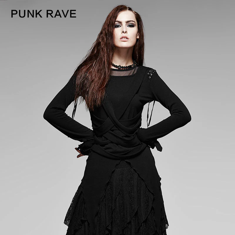 T-196 black Long Sleeve Irregular Decoration Gothic Shirt
