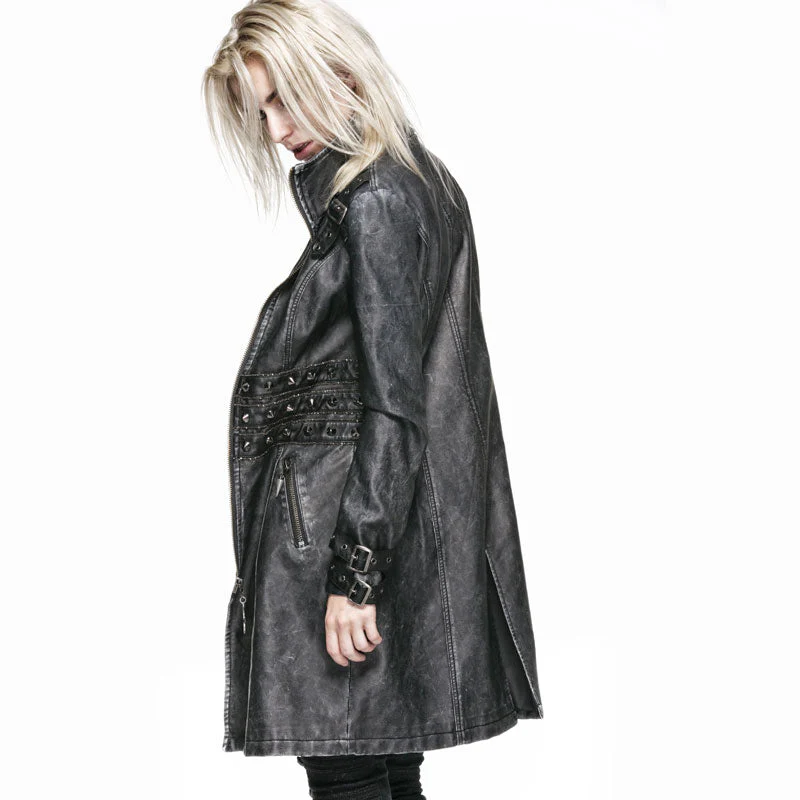 Y-551 black Long Sleeve Rivets Studded Punk Jacket With High Collar - Image 2