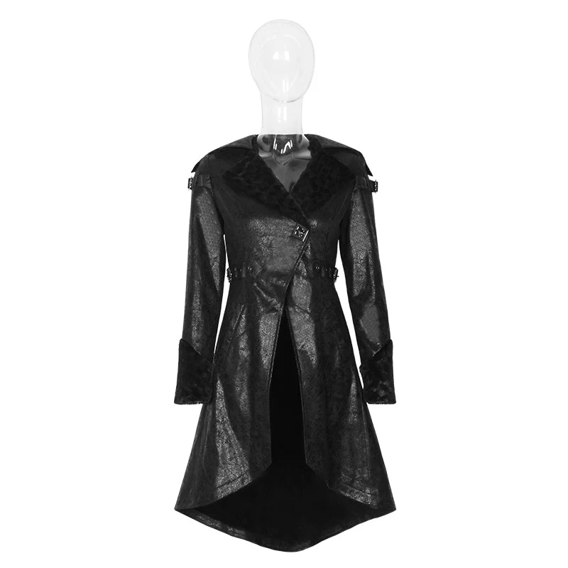 Y-352 black Long Soft Leather Gothic Trench Coats With V Collar - Image 5