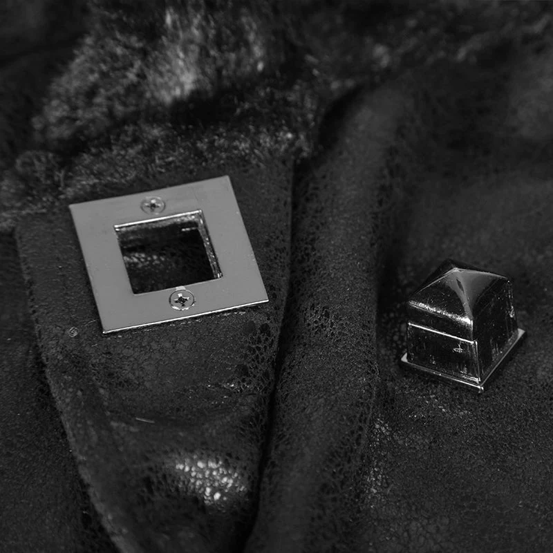 Y-352 black Long Soft Leather Gothic Trench Coats With V Collar - Image 6