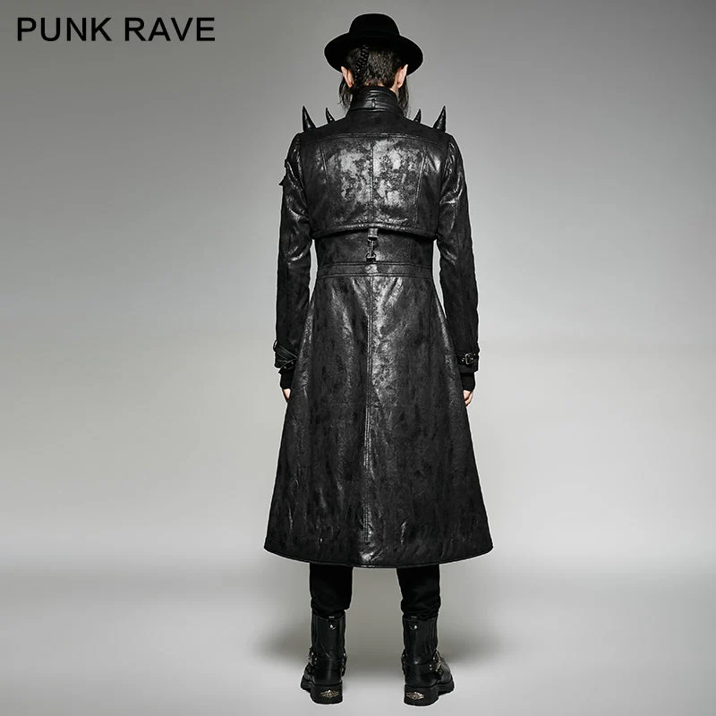 Y-699 black Long Vintage Punk Jacket With Heavy Punk Pointed Cone - Image 2