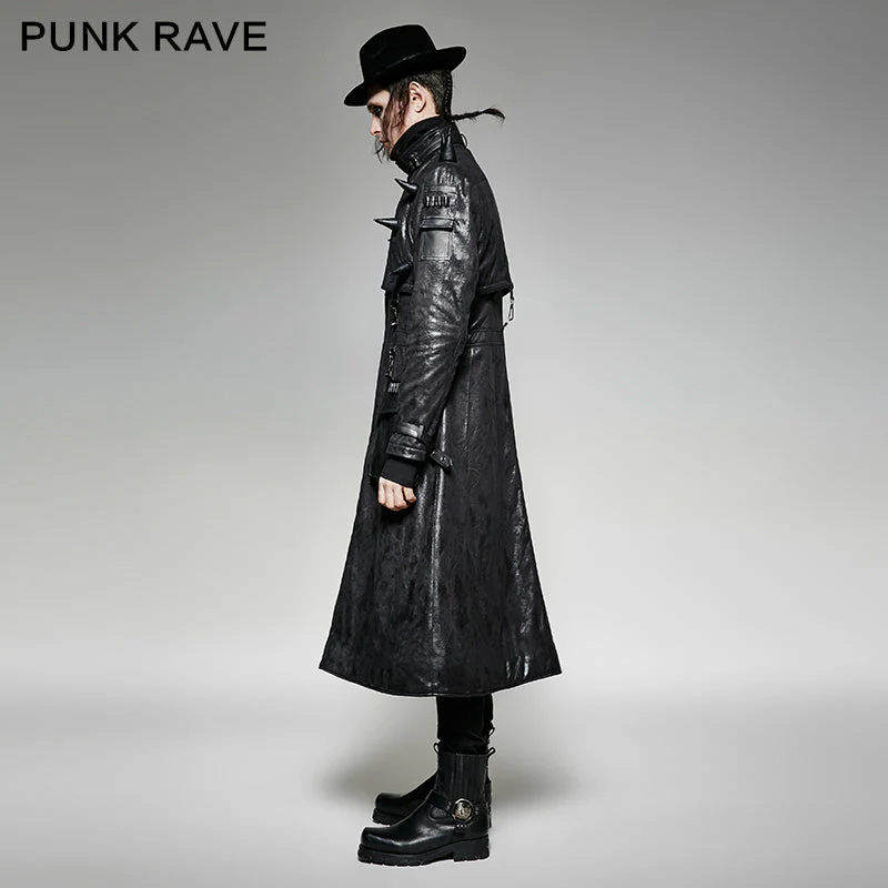 Y-699 black Long Vintage Punk Jacket With Heavy Punk Pointed Cone - Image 3